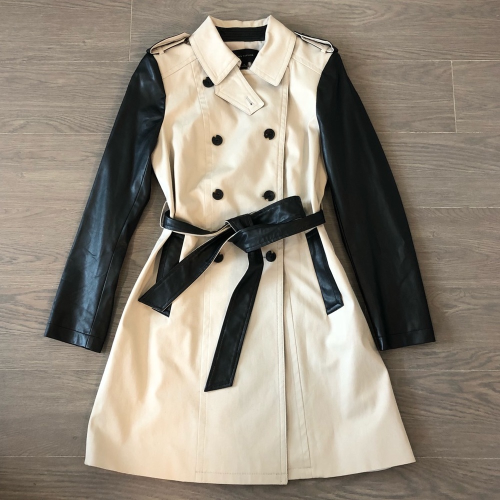 *SOLD* ANN TAYLOR NWT Faux Leather Black & Beige Trench